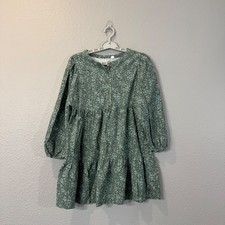 Gap Girl's Size XL 14/16 Green Ditsy Floral Corduroy Long Sleeve Tiered Dress