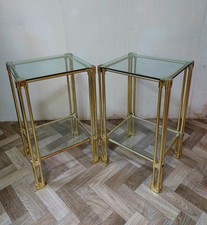 Pair of Gold Chromed & Glass Side Tables Made in Italy 1970s 