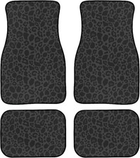 Black Leopard Print Car Mats Set Of 4 Abstract Wild Animal Skin Texture Cute Che