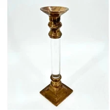 Vintage Brass & Lucite Candlestick Candle Holder 10" Taper Dinner Party Wedding