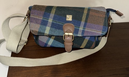 House of Tweed Small Crossbody Satchel Bag Teal Tartan See Details - Picture 9 of 10