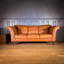Leather 3 Seater Sofa Chesterfield Brown Vintage Roll Arm Library Club Scroll