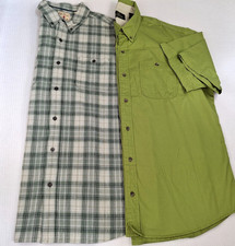 Lot 2 Redhead Button Up Shirt Mens XL Seersucker Plaid Green Short Sleeve Pocket