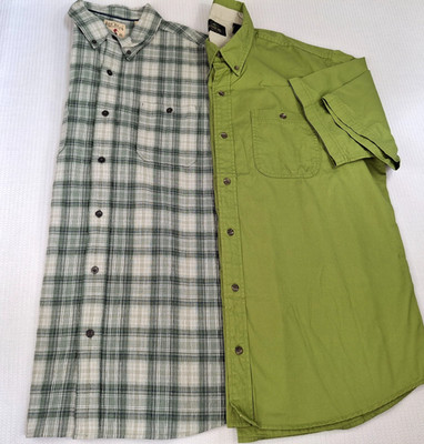 Lot 2 Redhead Button Up Shirt Mens XL Seersucker Plaid Green Short Sleeve Pocket