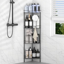 4 Tier Floor Standing Corner Shower Caddy Organizer Shelf with Hooks, Bathroo...