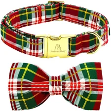 Dog Bow Collar Christmas Plaid Dog Collar for Medium Dogs Adjustable Soft Com...