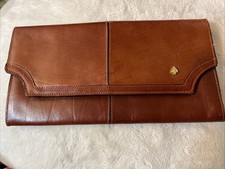 Vintage Brown Leather Clutch Handbag Purse J2