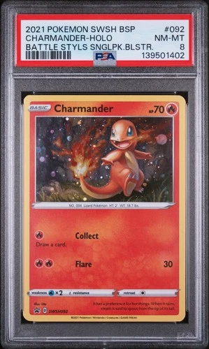 2021 POKEMON SWSH BATTLE STYLES SINGLE PACK BLISTER #092 CHARMANDER-HOLO PSA 8