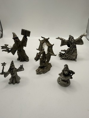 VTG Pewter Wizard Dragon Figurines Lot of 5 Spoontiques Fantasy Crystal
