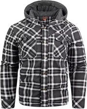 Men's Flannel Jacket Hooded Thicken Warm Plaid Sherpa Lined Flannel Fleece Shir