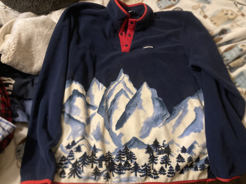 Lands End Fleece Pullover 3-Button Print RARE Size XL