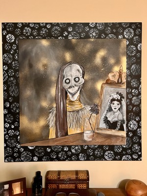 36  X 36  Gothic  Original Macabre Dark Acrylic Painting  TILL DEATH AND BEYOND 