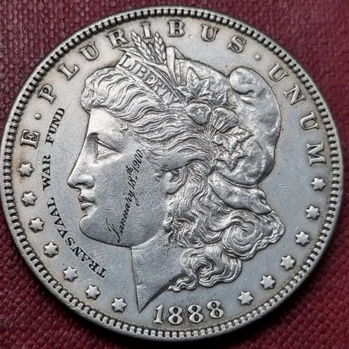 1888 Morgan Dollar 1$ AU Engraved "Transvaal War Fund January 18th 1900" #98382