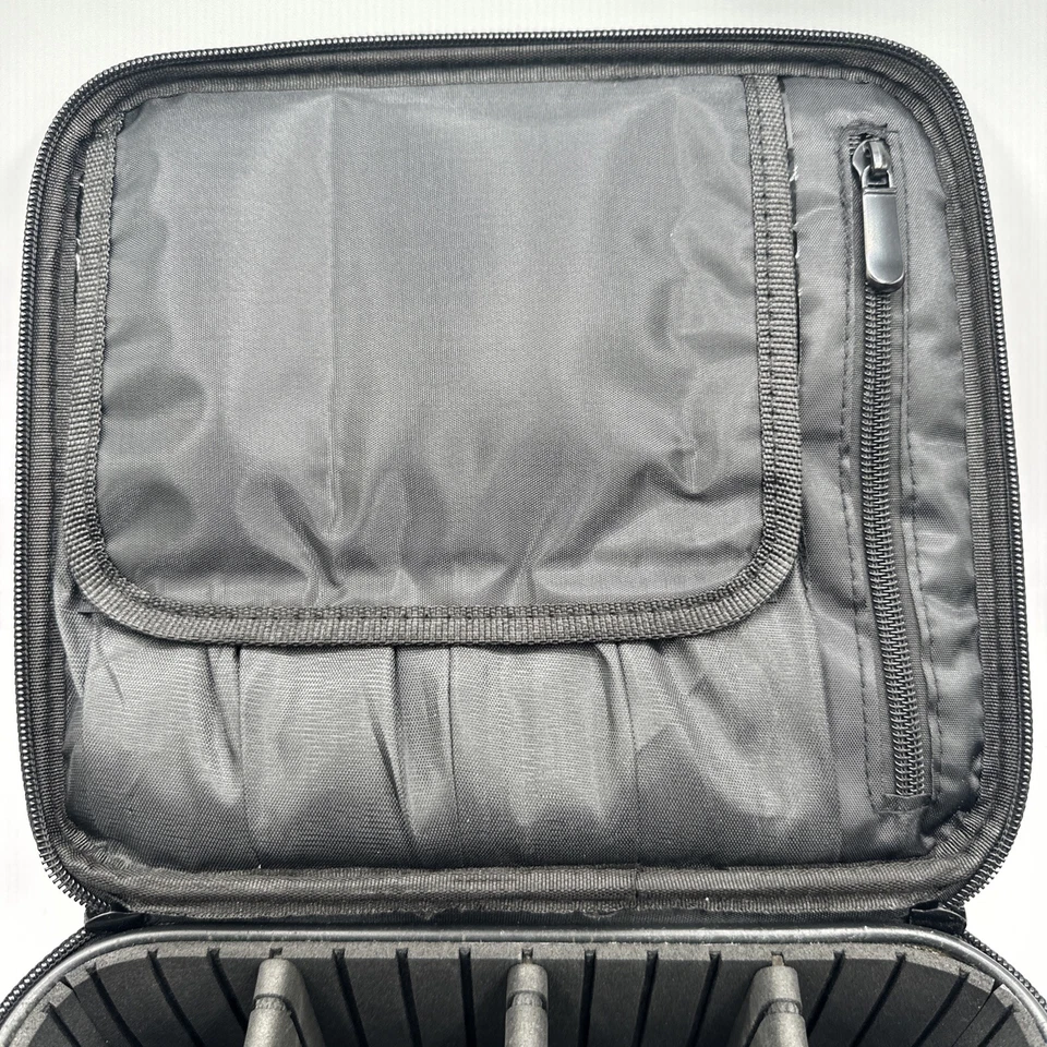 Estuche de tren de maquillaje 10"x9"x3,5" Bolsa organizadora de cosméticos de viaje portátil rosa Foto 3 de 4