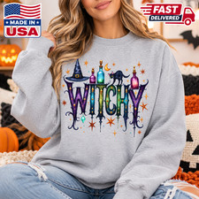 Halloween Witch Sweatshirt, Witchy Vibes Graphic Crewneck, Spooky Season Gift