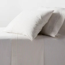 Queen Organic Percale Sheet Set Khaki/White Stripe - Threshold