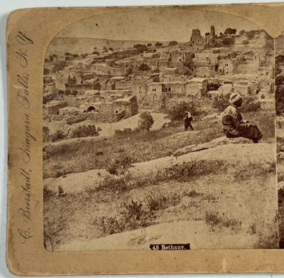 Panoramic View of Ancient Village & Resident on Hillside at Bethany Stereoview