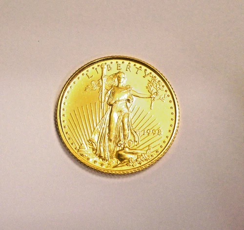 1998 American Gold Eagle & Walking Liberty 1/10 oz Five Dollar Coin Brilliant AU