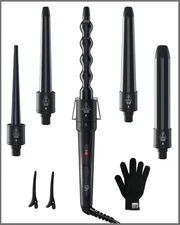 5 in 1 Curling Wand Set, Curling Iron Interchangeable Ceramic Barrels (0.35-1.25
