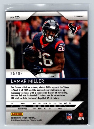 2018 Panini Prizm Blue Scope Lamar Miller 85/99 Houston Texans #125 - Picture 2 of 2