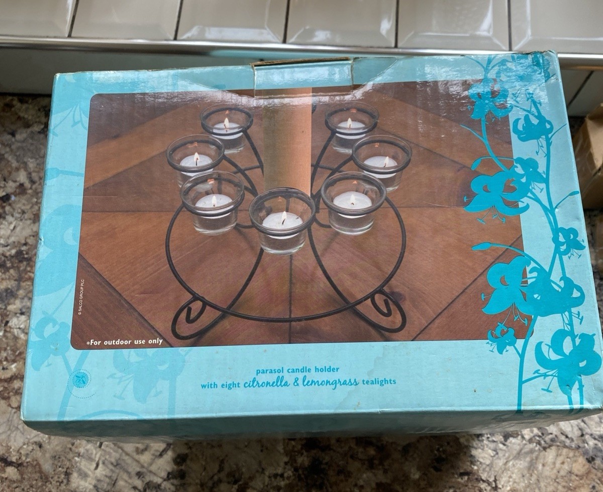 parasol candle holder with eight citroella & lemongrass tealight