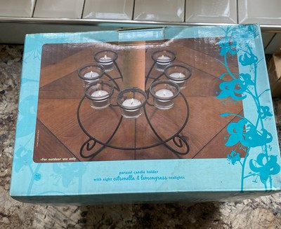 parasol candle holder with eight citroella & lemongrass tealight