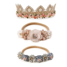 Baby Girl Floral Headband Nylon Flower Crown Elastic Hairband 3pcs Hair Accessor