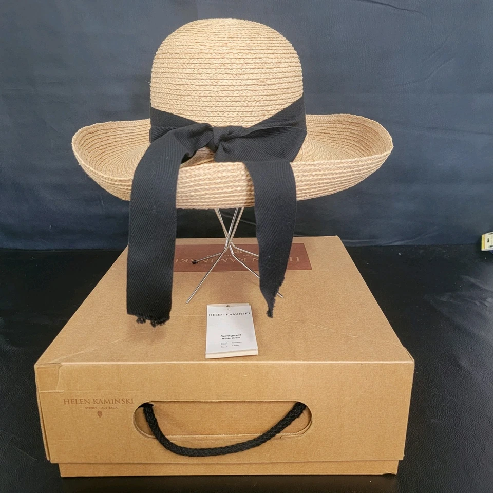 Helen Kaminski Nuevo Oporto Tejido Paja Rafia Sol Australiano Outback Sombrero Arco Negro Foto 4 de 4