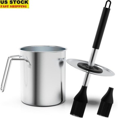 Adjustable Long Basting Brush Sauce Pot Set Grilling Smoking Cooking Gifts New