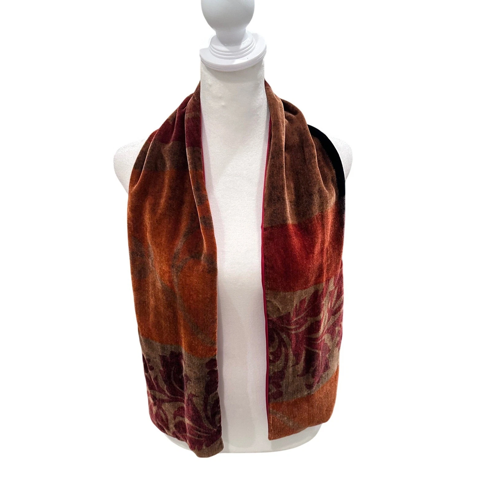 Italca Made in Italy Reversible Velvet Silk Scarf Red Baroque Floral