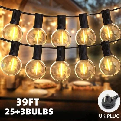 39FT-78FT Festoon Outdoor String Light Mains Powered G40 LED Bulbs Garden Light