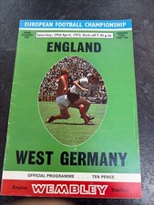 Vintage England V West Germany Euro Football Championship 29 Aprl 1972 Programme