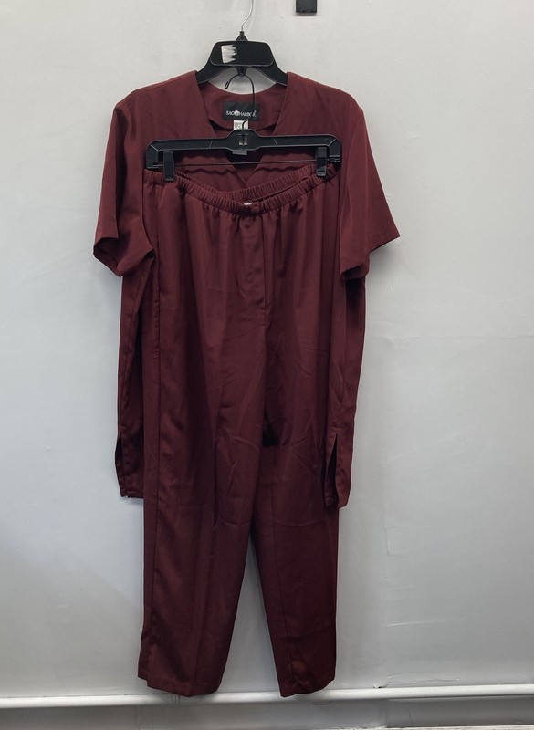 Sag Harbor Women's Burgundy 2 Piece Pant Set Vintage 90s Button Top Sz 16