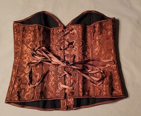 Brown Palace Style Corset Top Jacquard Bustier With Lace-Up Waist Cincher