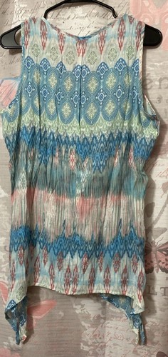 SPENCE Women's XL Boho Multicolor Asymmetrical Tank Top Front Lace Detail - Picture 5 of 9