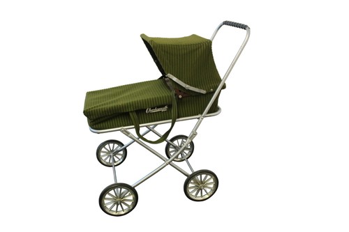 Vintage Dolls Green Carry Cot On Wheels / Buggy / Pram - Picture 3 of 11