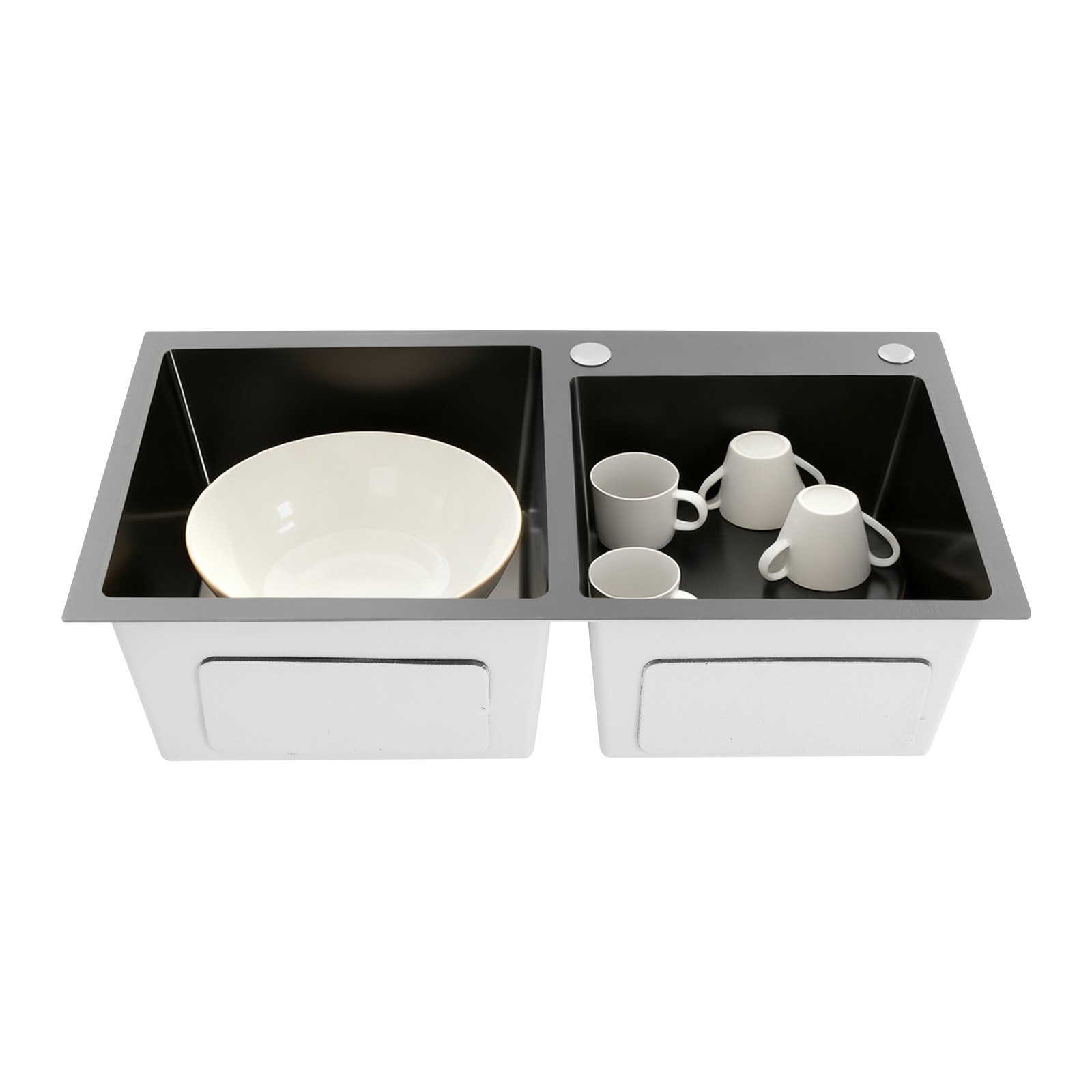 Double-Bowl Kitchen Sink, Multifunctional Overmount Stainless Steel Sink, Black