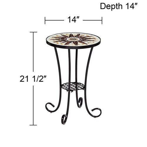 Black Outdoor Accent Tables 14" Wide Set of 2 Brown Mosaic Porch Patio - Picture 4 of 8