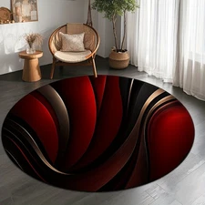 100cm*100cmZULIDA Round Velvet Area Mat with Abstract Red & Black Swirl Design -