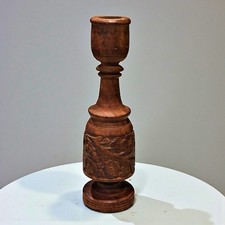 Wooden Hand Carved Taper Candlestick Holder Ornate Design BOHO Vintage 8 Inch