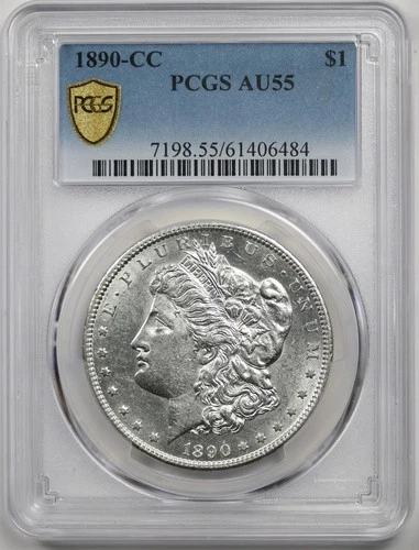 1890-CC $1 PCGS Gold Shield AU 55 (Better Date) Morgan Silver Dollar
