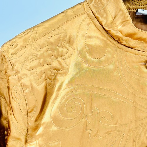 NWT Vintage 90s Classic Elements Quilted Gold Satin Mandarin Collar Jacket - Picture 2 of 7