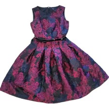 TOMMY HILFIGER WOMENS BURGUNDY SLEEVELESS PLEATED BELTED DRESS FLORAL SIZE 4