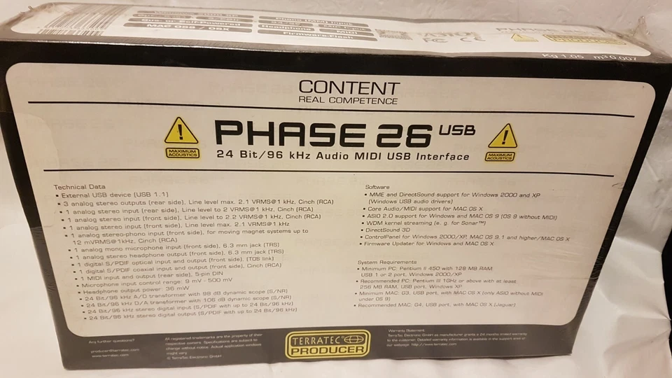 TERRATEC PRODUCER PHASE 26 24BIT/96 kHz AUDIO MIDI USB INTERFACE. Shink-wrapped. - Image 2 of 4