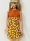Vintage Barbie Clothes Clone Doll Mod Outfit YELLOW Orange Paisley Mini Dress