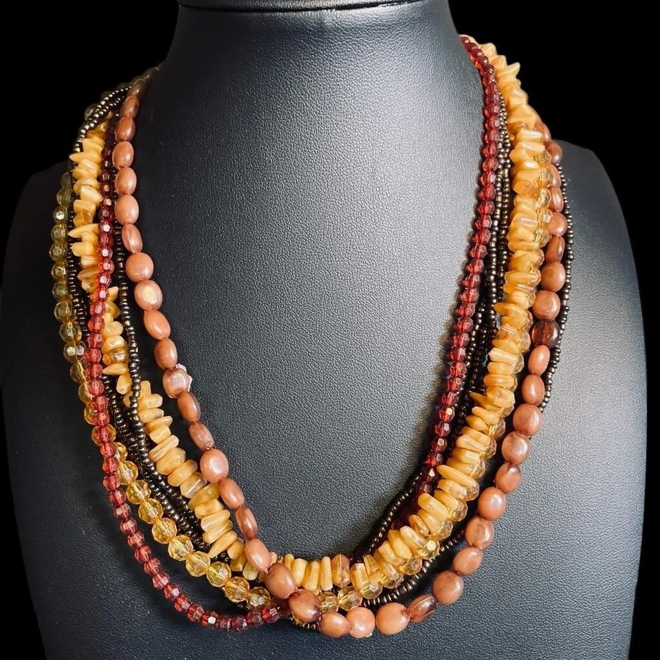Collar Multistrand Cuentas Boho Tono Tierra Capas Piedra Natural Semilla Cuentas Foto 3 de 4