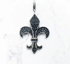 925 Sterling Silver Fleur De Lis 925 Sterling Silver Black Zirconia Pendant