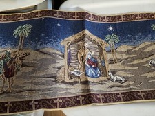 Nativity Scene Tapestry Table Runner 52x13" Christmas EUC