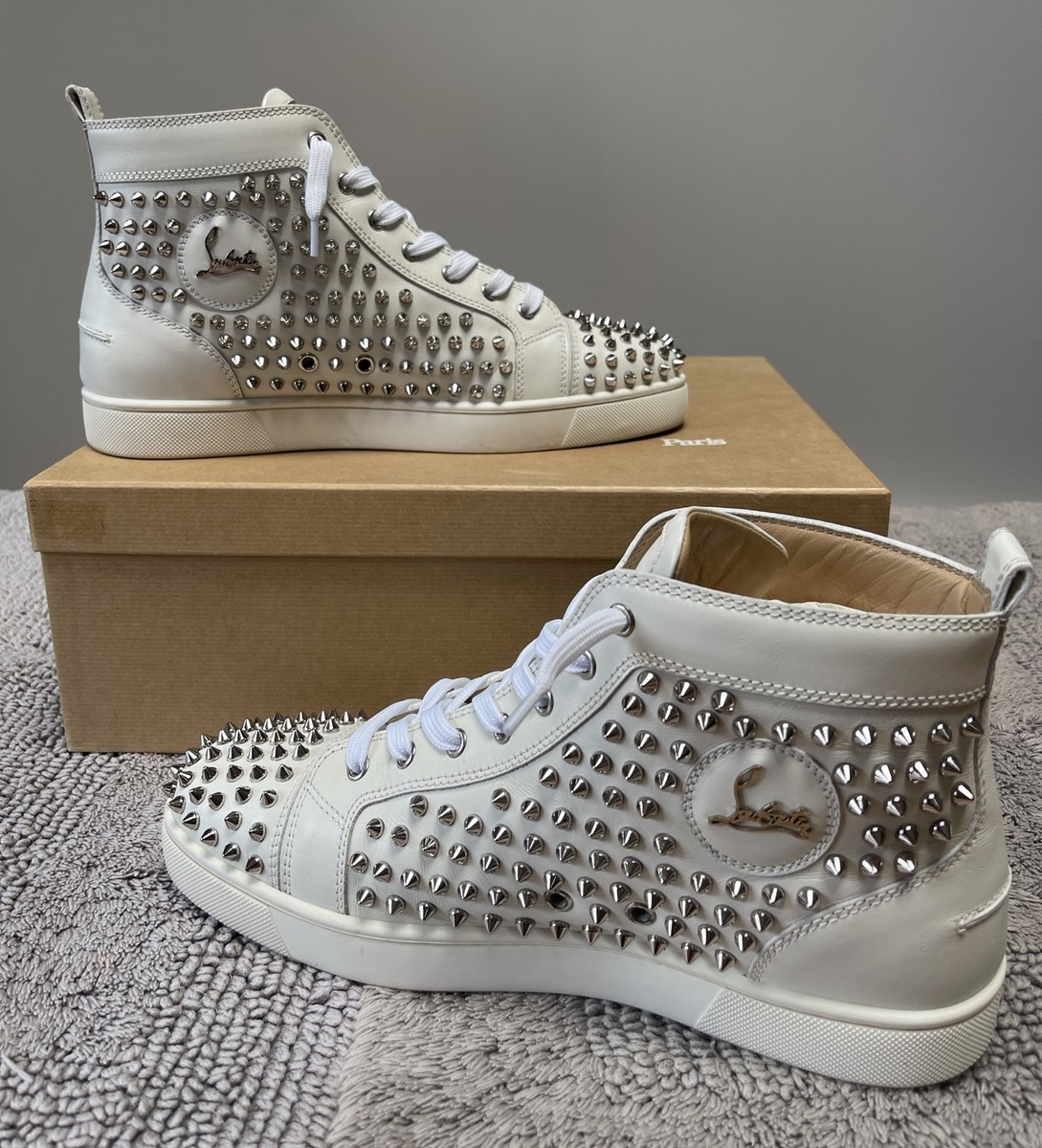Christian Louboutin White Latte Silver Louis Flat Calf Spike