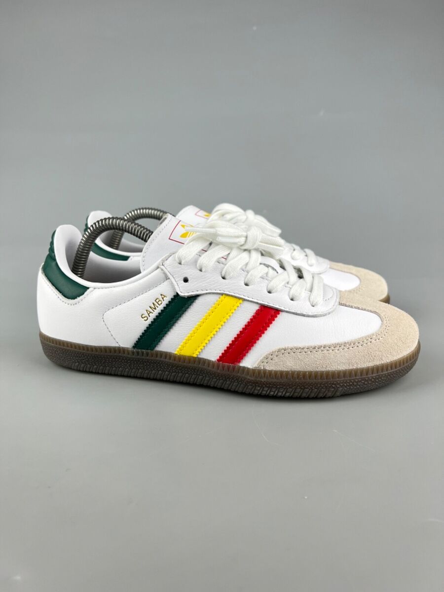 US6.5 Adidas Samba OG White Sneakers Jamaica Rasta Retro US6.5 Adidas Samba OG White Sneakers Jamaica Rasta Retro